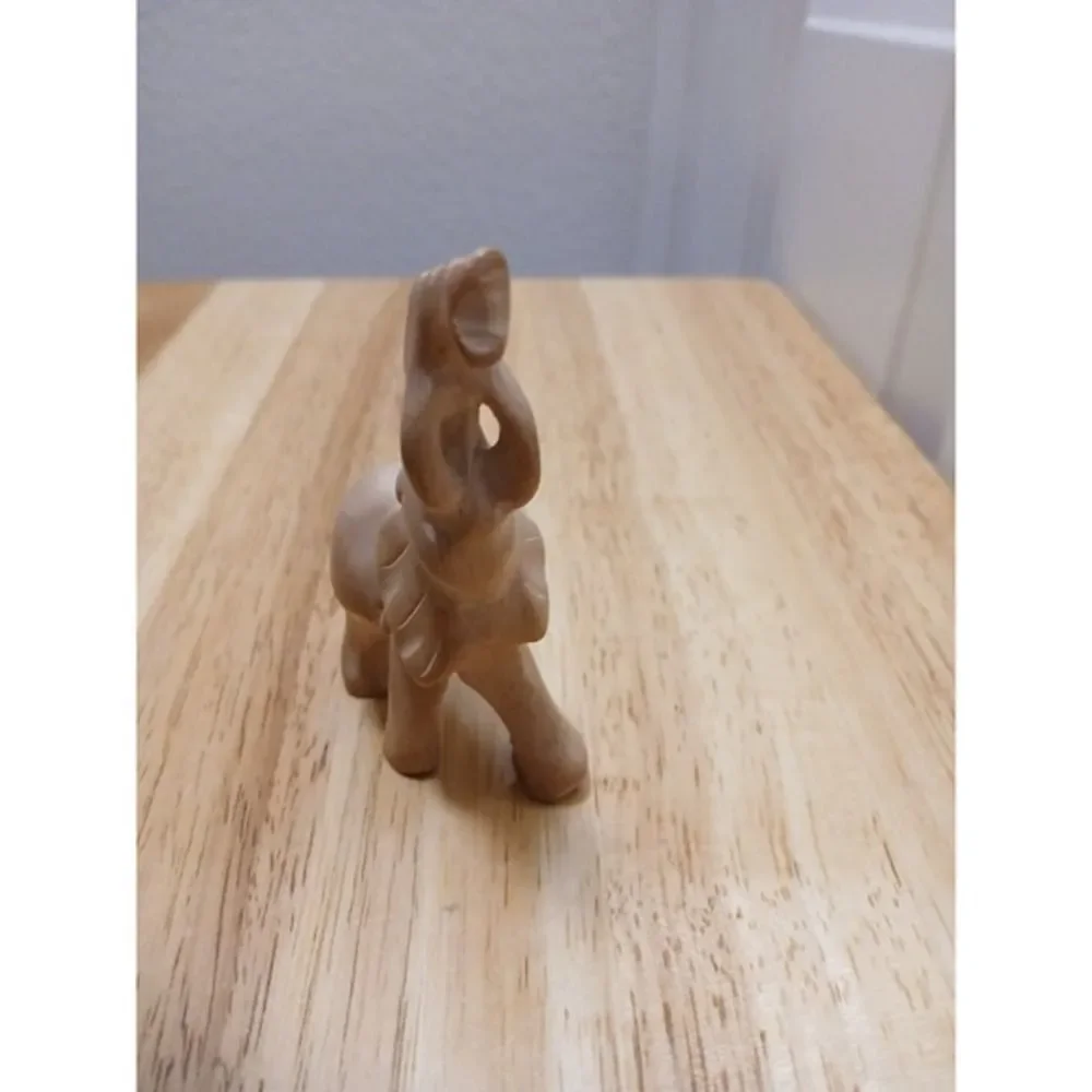 Hand‎ Carved Soapstone Elephant Figurine Coral Color 3.5